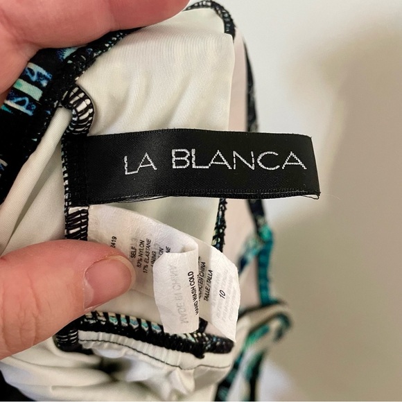 La Blanca One Piece Blue Green Aztec Print Ruched Sides Swimsuit Size 10 - Picture 6 of 8